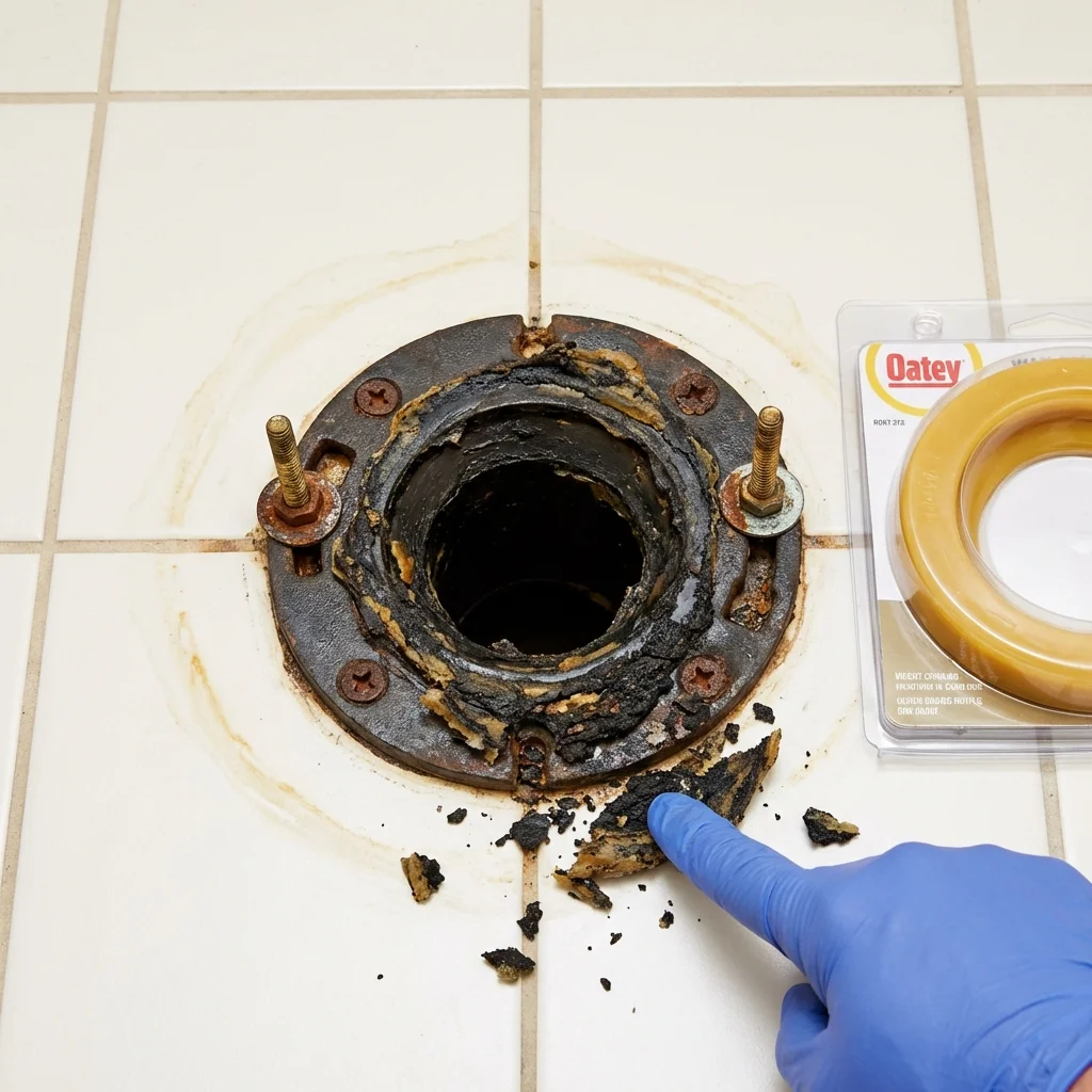 Failed wax ring showing water seepage at the base of a toilet in a Newport, WA home