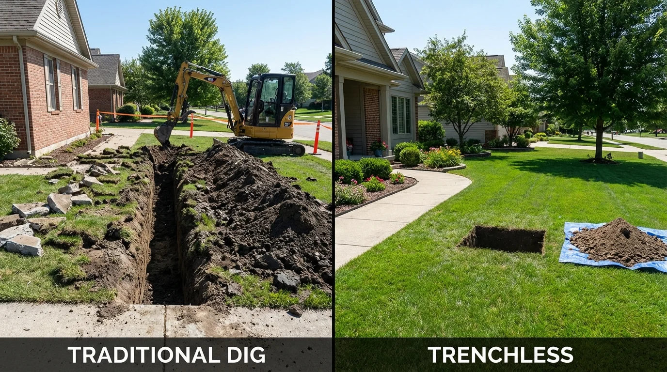 Trenchless sewer repair with minimal yard damage versus traditional excavation in Newport, WA